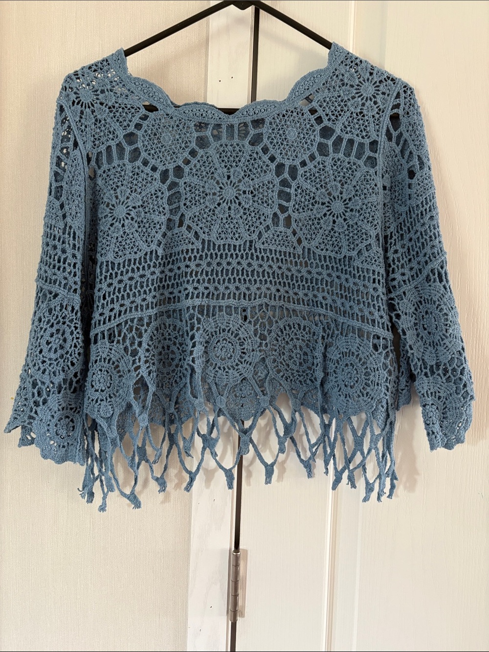 Blue Crochet Fringe Boho Top